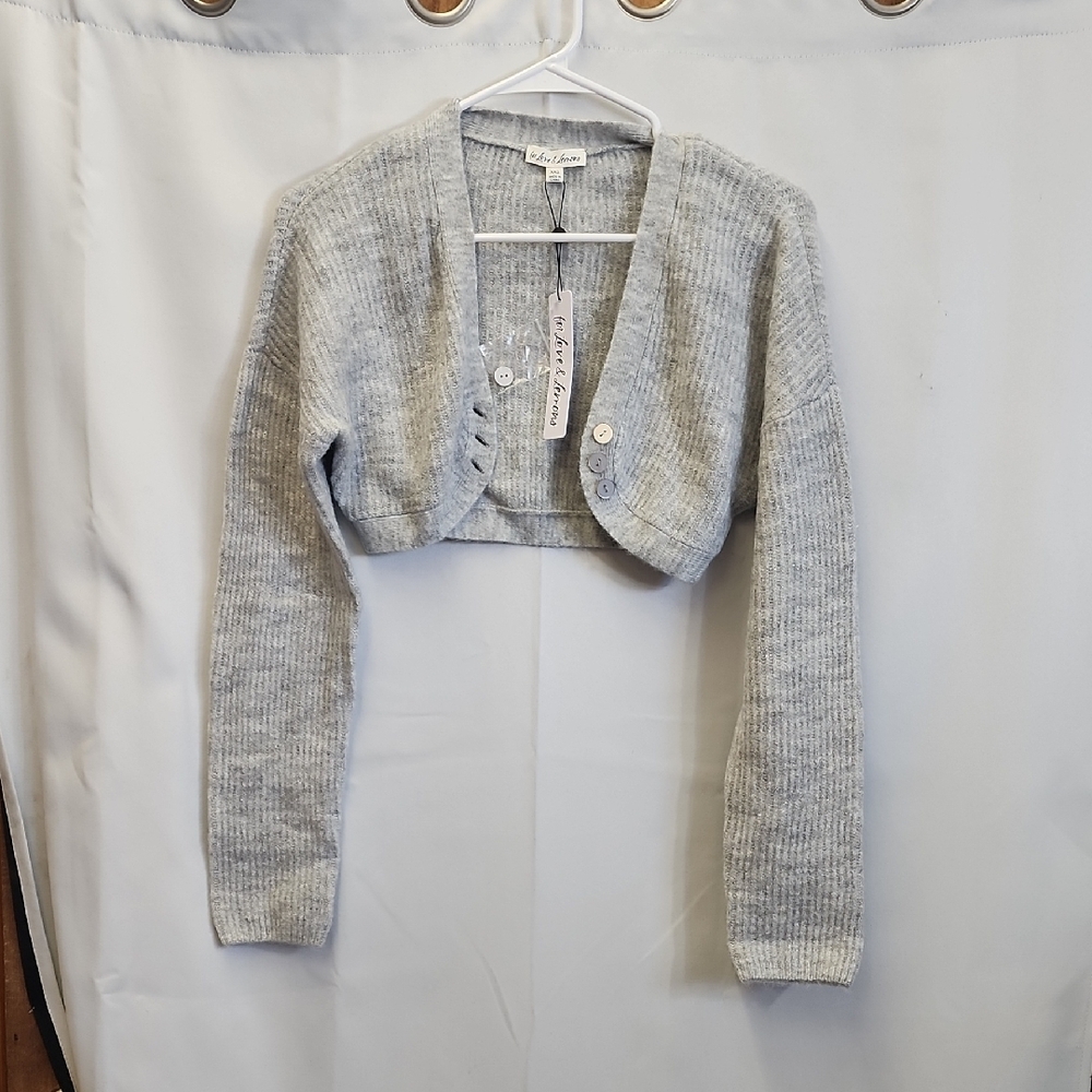 For Love And Lemons Gray Cropped Knit Shrug
